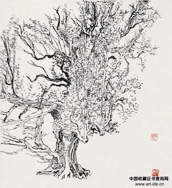 张仃《胡杨》  纸本焦墨  38厘米×35厘米  1981年
