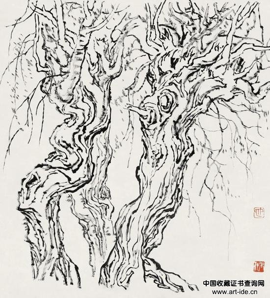 张仃《胡杨》  纸本焦墨  38厘米×35厘米  1981年