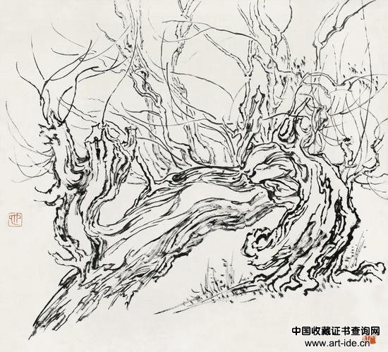 张仃《胡杨》  纸本焦墨  38厘米×35厘米  1981年