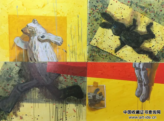 游戏——黑兔与白熊 120x90cmx4 布面油画 2015年
