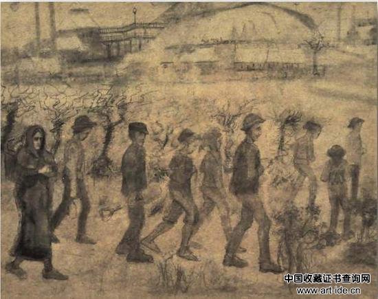 梵高《雪中矿工》（Miners in the Snow ）素描 1880年 网络图