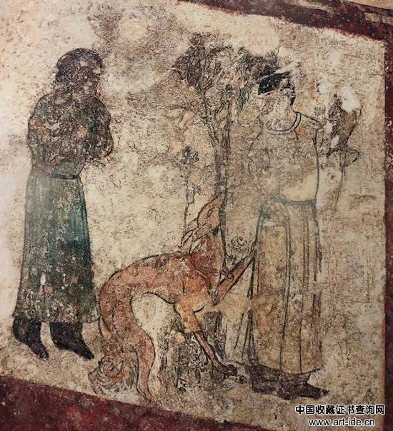 唐中宗神龙二年（706）懿德太子墓架鹞戏犬图