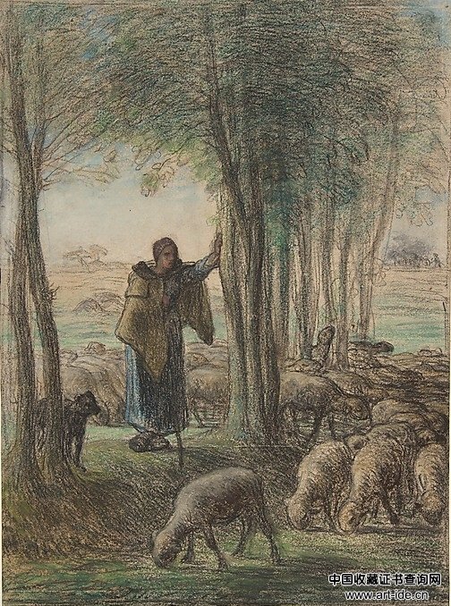树荫下的牧羊女和她的羊群（米勒名画欣赏）